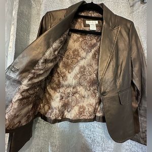 Worthigton EUC Bronze Metallic Genuine Leather Jacket Size Small